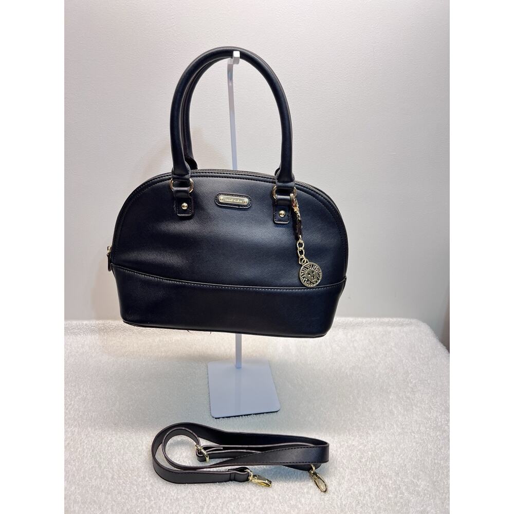 Anne Klein Purse Black Dome Handbag Gold Details, Crossbody
